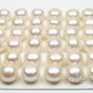 Pérolas de botão AA 11-12mm, contas de pérolas brancas de água doce, contas de pérolas soltas naturais, pérolas de botão grande meio perfuradas atacado, FLB1112-W