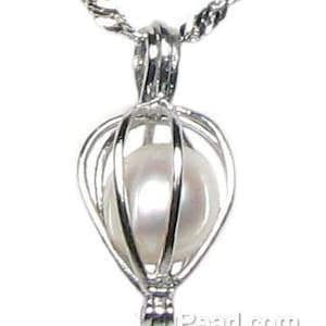 Pearl cage pendant, wish pearl heart cage real pearl pendant, sterling 925 silver freshwater pearl jewelry, pearl pendant necklace F1995-P