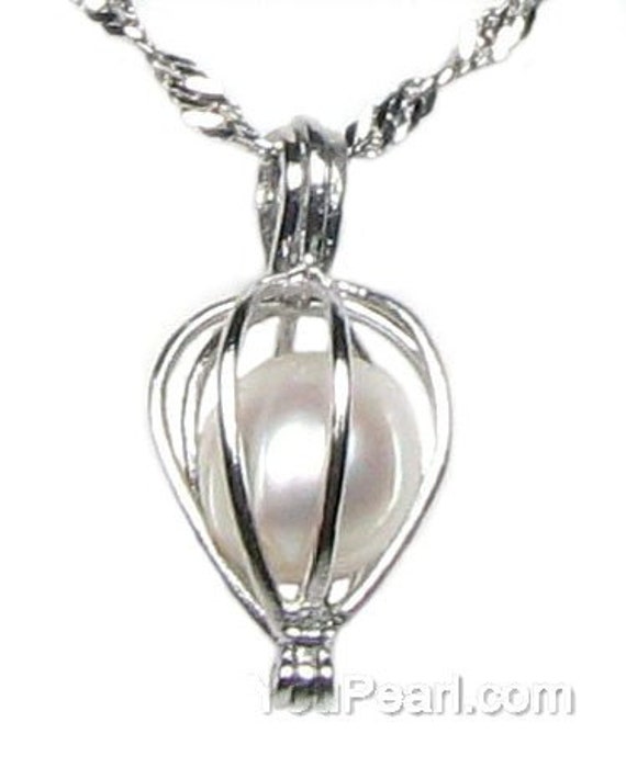 Pearl Cage Pendant, Wish Pearl Heart Cage Real Pearl Pendant, Sterling 925 Silver Freshwater Pearl Jewelry, Pearl Pendant Necklace F1995-P