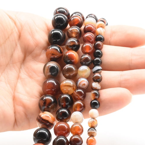 Lovely 6mm round striped agate beaded necklace 18 inches 