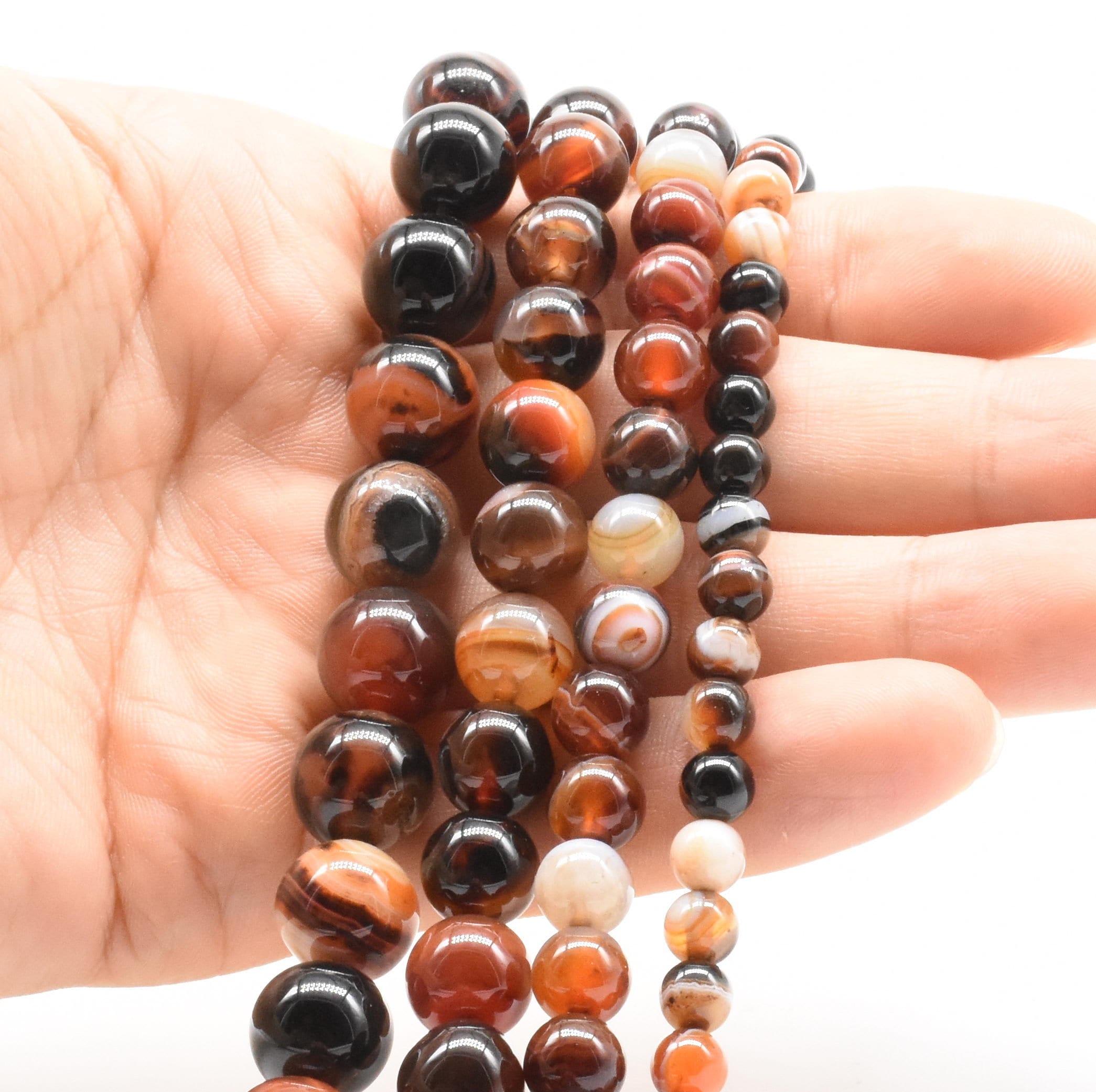 Round Coffee Banded Agate Natural Gemstone Loose Spacer Beads Jewelry Making 15" 
