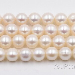 10-11mm off round pearls, real fresh water pearls, white big fine pearl beads, lustrous natural pearls, large hole available, FR750-WS