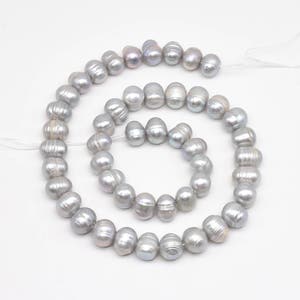 Graue Süßwasserperle, 9-10 mm barocke geringelte Perlenperlen, gebohrte 0,7 mm bis 2,5 mm Großlochperlen, echter Großlochperlenstrang, FQ750-XS