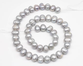 Gray freshwater pearl, 9-10mm baroque ringed pearl beads, drilled 0.7mm to 2.5mm big hole pearls, real large hole pearls strand, FQ750-XS