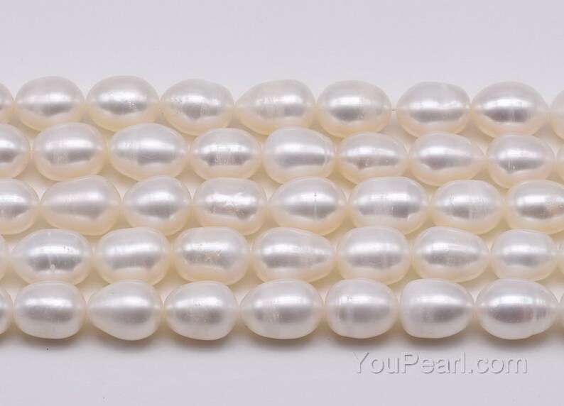 9-10mm freshwater loose pearl beads, large hole rice pearl strands wholesale, leather pearls craft supplies, natural oval pearls, FM650-WS image 3