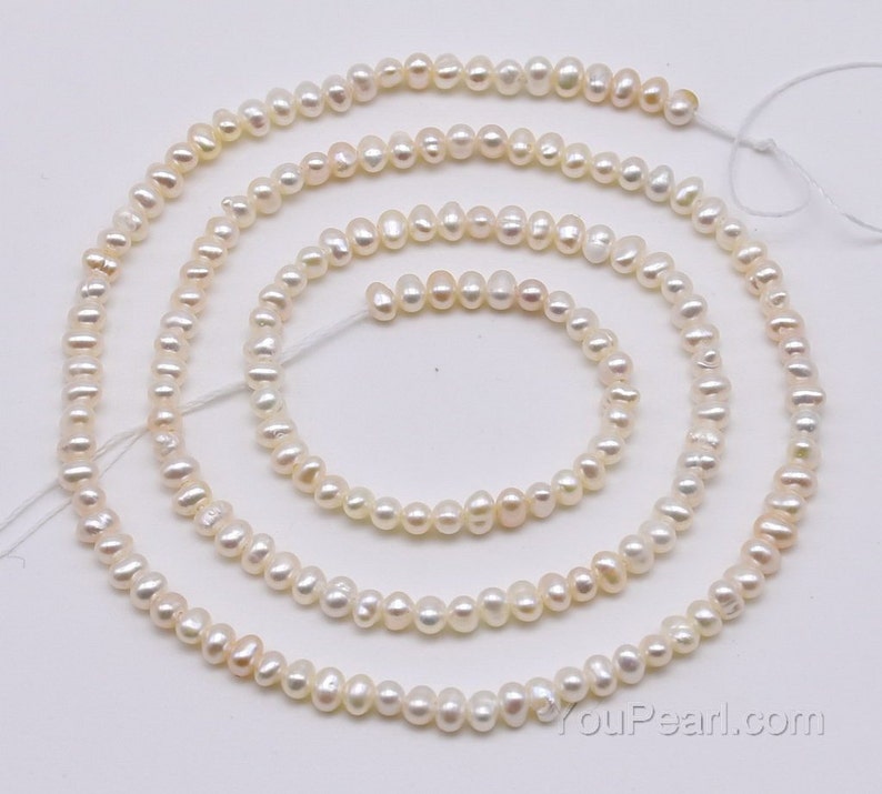 Seed pearl 2.5-3mm, cultured white pearl potato seed pearls, genuine freshwater pearl beads, loose pearl wholesale, full strand, FS400-XS White