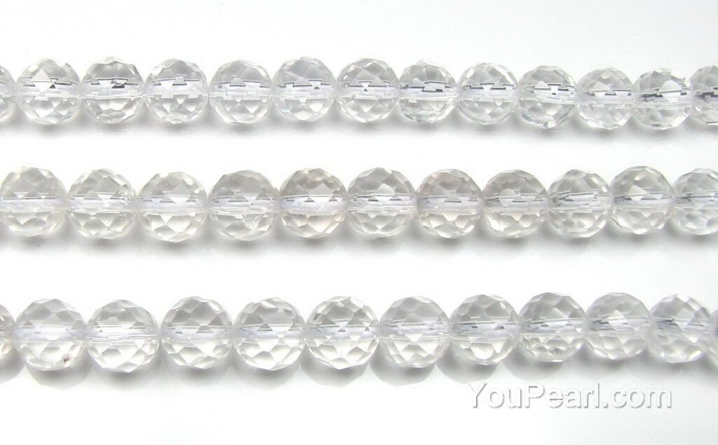 Crystal Quartz Beads, 4mm 6mm 8mm 10mm Round Faceted, Gem Stone Beads,  Natural Gem Beads, Faceted Crystal Quartz Stone, Full Strand, CQZ10X0 