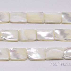Weiße Perlmuttperlen, Perlmuttperlen 6 x 8 mm, 8 x 10 mm, 10 x 14 mm, 13 x 18 mm, 15 x 20 mm, 18 x 25 mm, Perlmuttperlen, Rechteckmuschel, Muschelperlen ganzer Strang, MOP10X0