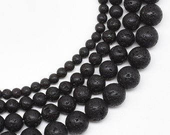 Black lava beads, 4mm 6mm 8mm 10mm 12mm round volcanic rock beads, natural lava strand beads, lava rock gem stone, black mala beads, LAV20X0