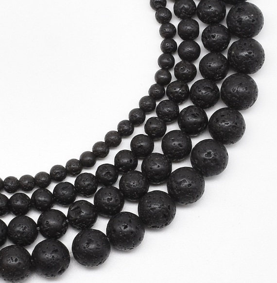 Natural Lava Round Black Volcanic Rock Round Shape Beads 6mm