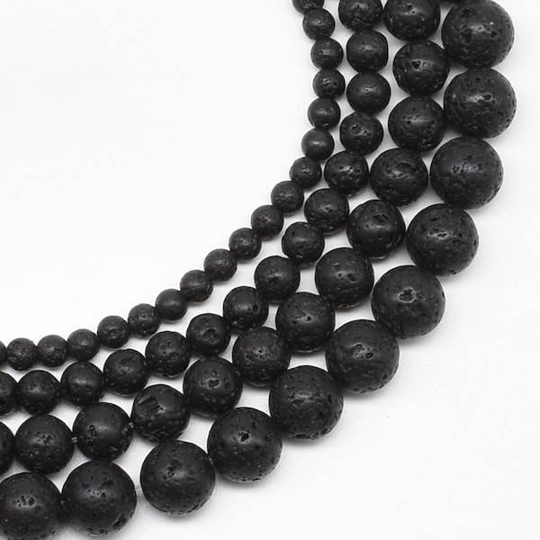 Black lava beads, 4mm 6mm 8mm 10mm 12mm round volcanic rock beads, natural lava strand beads, lava rock gem stone, black mala beads, LAV20X0