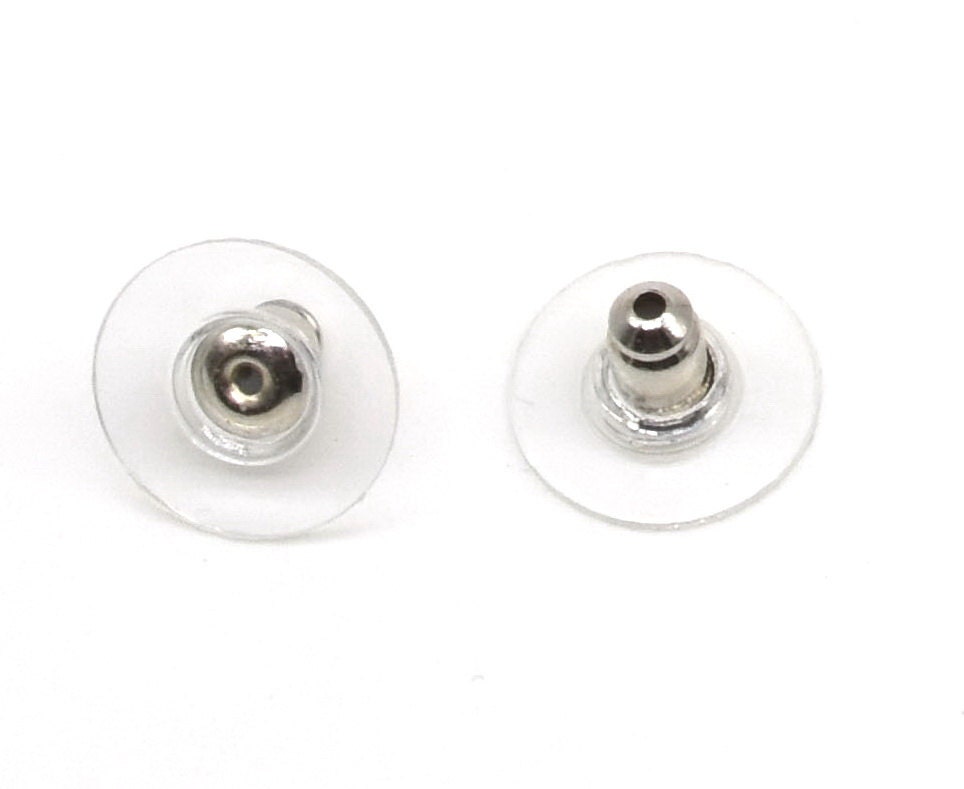 Silver Stainless Steel Bullet with Plastic Disc Earring Back - 100 pieces