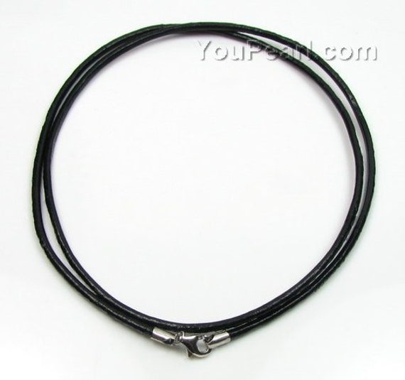 Black Leather Cord Chain Necklace 18 2mm Sterling Silver Ring Clasp  Findings