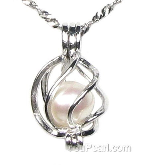 Sterling Silver Pearl Cage Necklace Genuine Freshwater Pearl