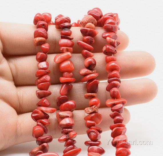 Red coral beads, 5-7mm chip, gemstone beads, semi precious stone beads, red  coral gem strands for necklace making, ladies jewelry, CRL4010