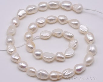 8-9mm freshwater nugget big hole pearls, genuine natural white color baroque pearl wholesale, up to 2.0mmm large hole available, FN500-WS