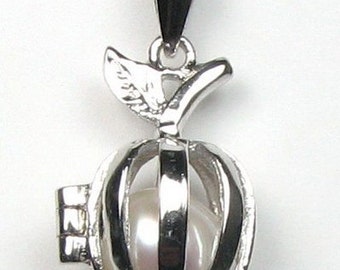 Sterling silver cage pendant, apple pearl cage pendant, freshwater wish pearl cage necklace, love pearl cage necklace pearl necklace F2005-P