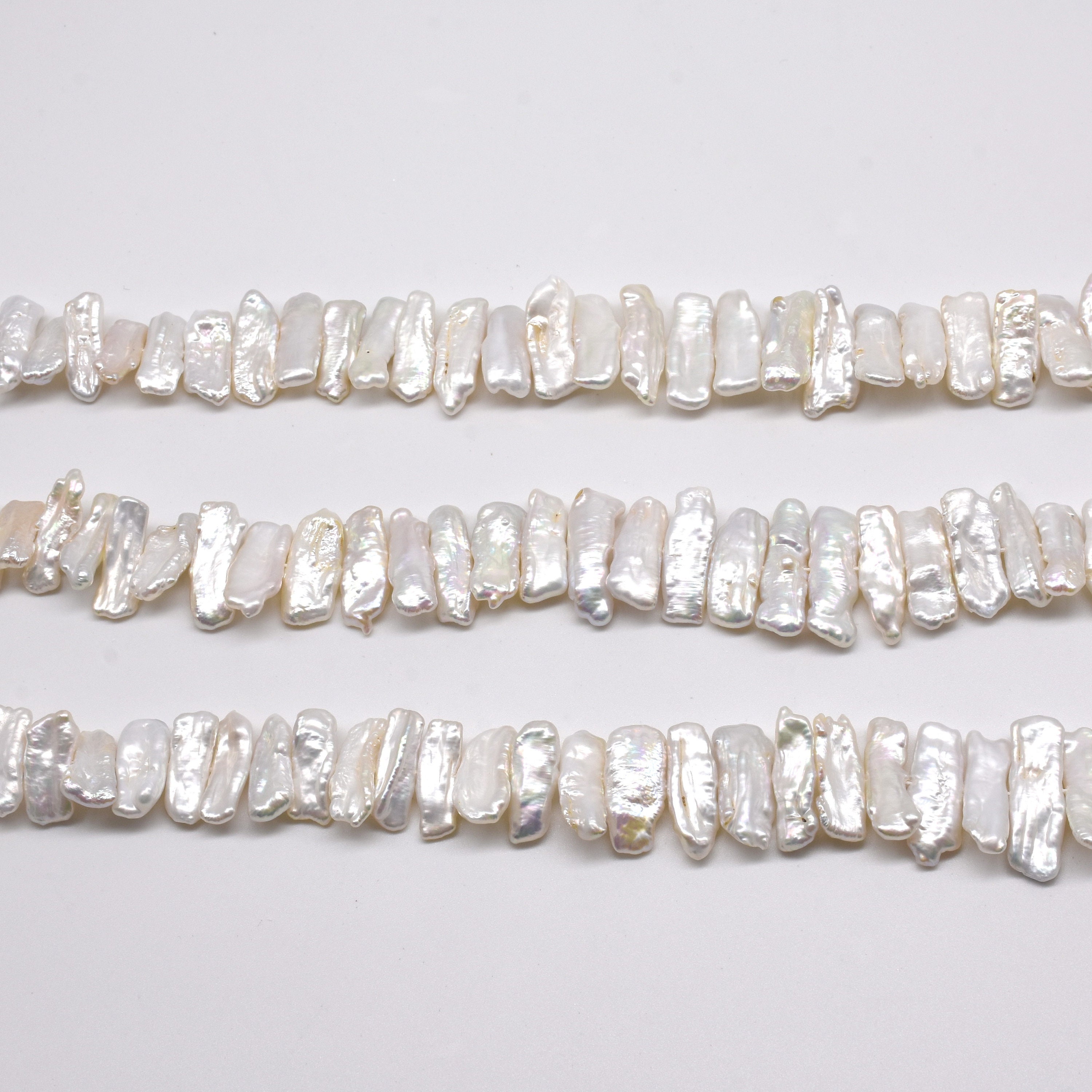 Freshwater Pearls, Flat Biwa Stick Shaped, Center-Drilled, Natural Peach  Approx. 10x25mm (16 Strand)