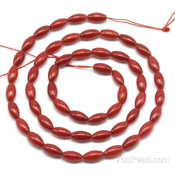 Red coral beads, 4x8mm 5x9mm rice, A grade coral beads strand, loose gemstone beads, genuine stone beads, coral red gem stone,  CRL314X