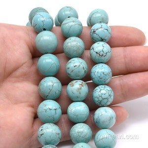 Round turquoise beads, natural howlite stone beads, 3mm 4mm 6mm 8mm 10mm 12mm big turquoise, gemstone loose beads, full strand, TQS20X0 image 4