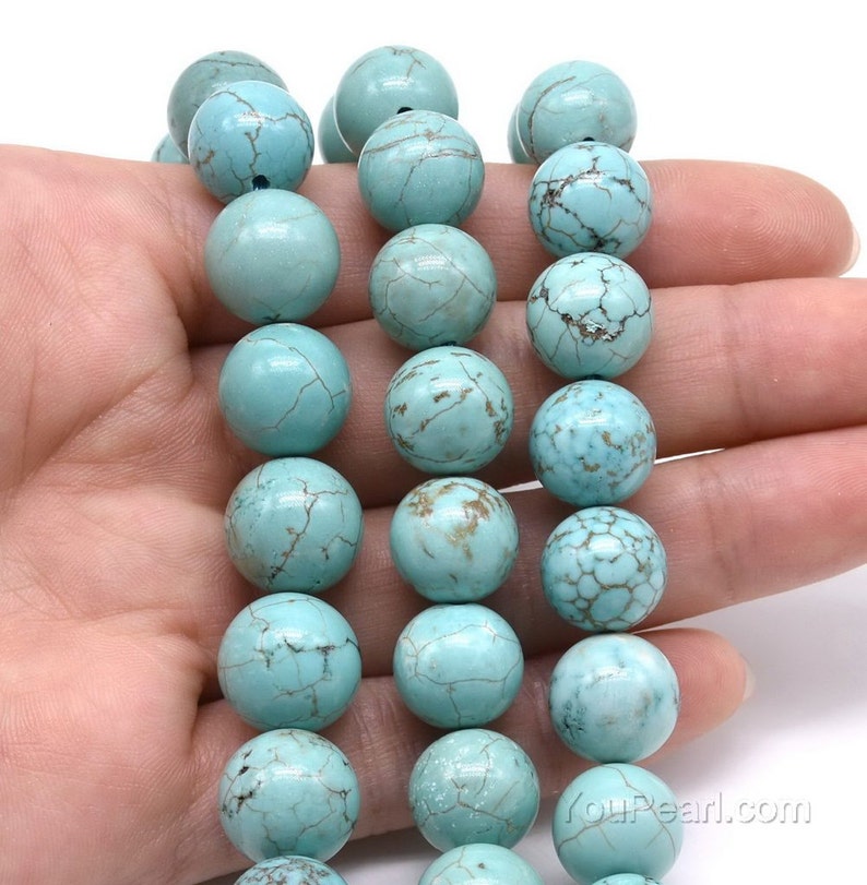 Round turquoise beads, natural howlite stone beads, 3mm 4mm 6mm 8mm 10mm 12mm big turquoise, gemstone loose beads, full strand, TQS20X0 image 4