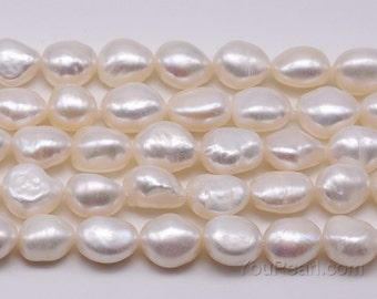 10-11mm baroque pearls, large hole pearl beads, natural white freshwater nugget pearl for jewelry making, on sale, FN680-WS