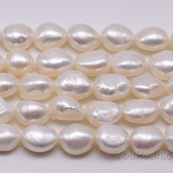 Perles baroques 10-11mm, perles à grand trou, pépite d'eau douce blanche naturelle pour la fabrication de bijoux, en vente, FN680-WS