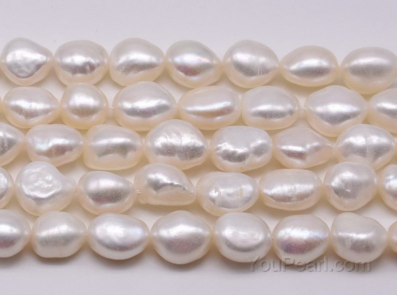 10-11mm baroque pearls, large hole pearl beads, natural white freshwater nugget pearl for jewelry making, on sale, FN680-WS image 1