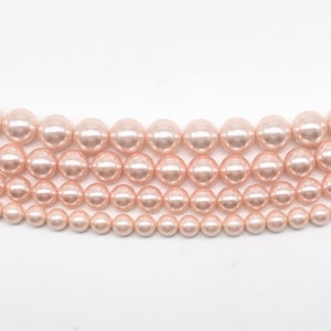 Pink shell pearls, 6mm 8mm 10mm 12mm 14mm A grade big shell pearl beads, high luster round shell pearl loose beads, salmon pink pearl SPR-PS