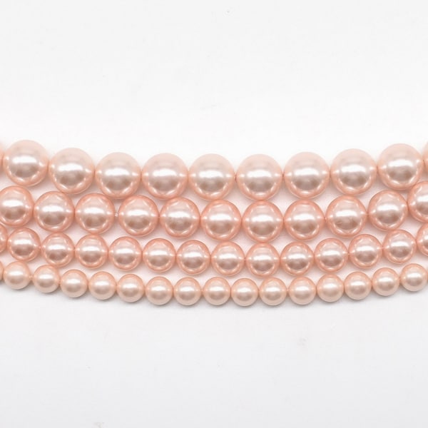 Perles de coquillages roses, 6mm 8mm 10mm 12mm 14mm Perles de grosses coquillages de qualité A, perles en vrac de perles de coquillages rondes à lustre élevé, perle rose saumon SPR-PS