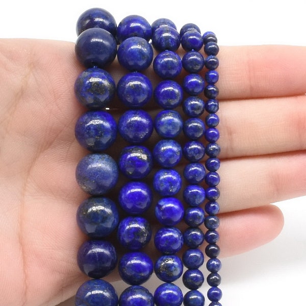 Perles de lapis-lazuli, 3mm 4mm 6mm 8mm 10mm 12mm 14mm perles de lapis bleues rondes, pierre précieuse de lazuli, brin de perle semi-précieuse lâche LPS20X0-RS