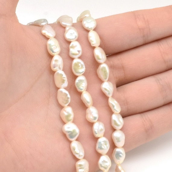 16/" Natural Freshwater Pearl Beads Rondelle Button White 6-9mm Grade AA
