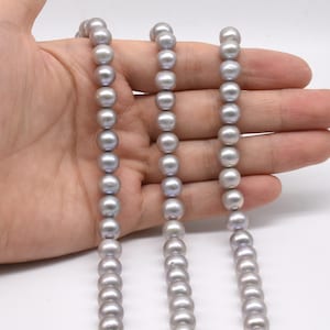 8 mm graue Perlen, echte Süßwasserperlen, gute Qualität aus runden Perlen, echte Perle, Lieferung von hellgrauen fast runden Perlen, FR560-AS