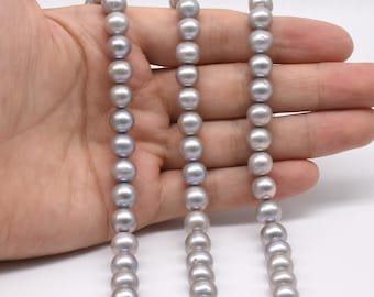 8mm gray pearls, genuine freshwater pearl beads, good quality off round pearls, real pearl, light grey near round beads supply, FR560-AS