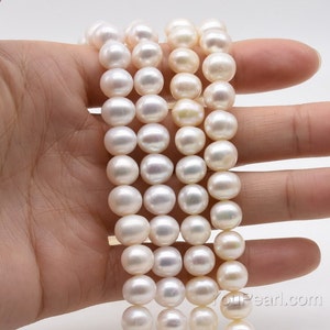 8-9mm White Pearls, White Natural Potato Pearl, Large Hole Available Up To 2.5mm, Real Fresh Water Pearl Beads In Bulk, Full Strand FP510-XS