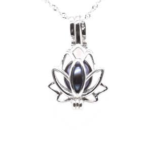 Pearl cage pendant, sterling silver pearl cage, lotus flower pearl cage necklace, wish pearl pendant, white real pearl charm, F3000-P image 2