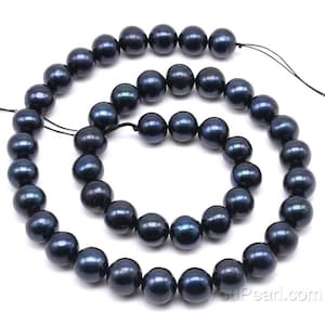 Black round pearls, 9-10mm A+ freshwater pearl strands, natural pearl loose beads, real fresh water pearls, big hole available, FR650-BS
