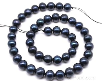 Black round pearls, 9-10mm A+ freshwater pearl strands, natural pearl loose beads, real fresh water pearls, big hole available, FR650-BS