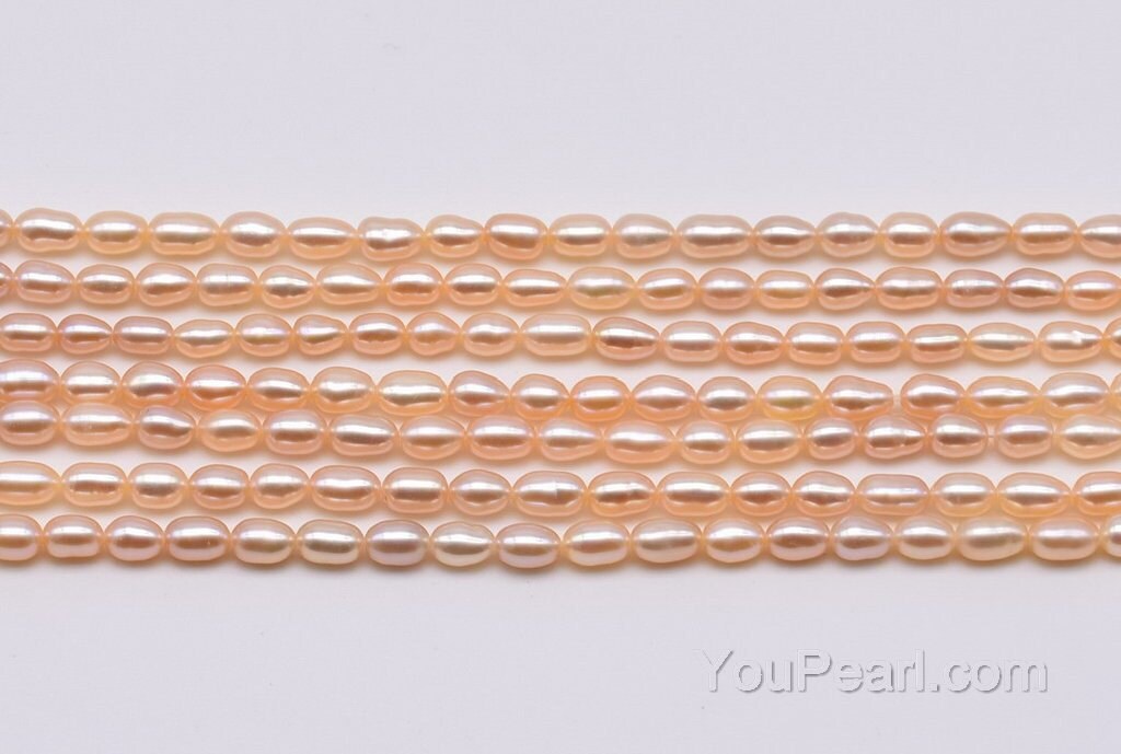 3-3.5mm Pearl Seed Beads, Natural Pink Color Small Rice Pearls, Tiny Egg  Shape Pearl String, Genuine Fresh Water Pearl Wholesale, FS550-XS 