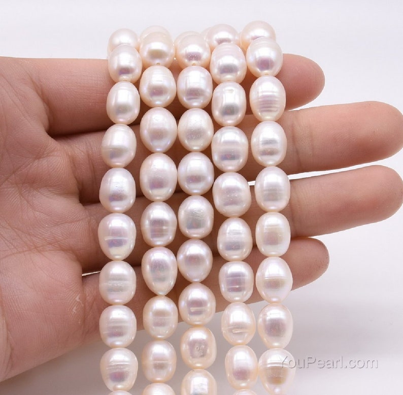 FM600-XS genuine freshwater pearl oval bead for leather jewelry large teardrop pearl beads 8-9mm pink rice pearl strand Large hole pearl
