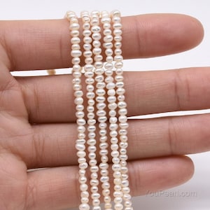 Seed pearl 2.5-3mm, cultured white pearl potato seed pearls, genuine freshwater pearl beads, loose pearl wholesale, full strand, FS400-XS image 3