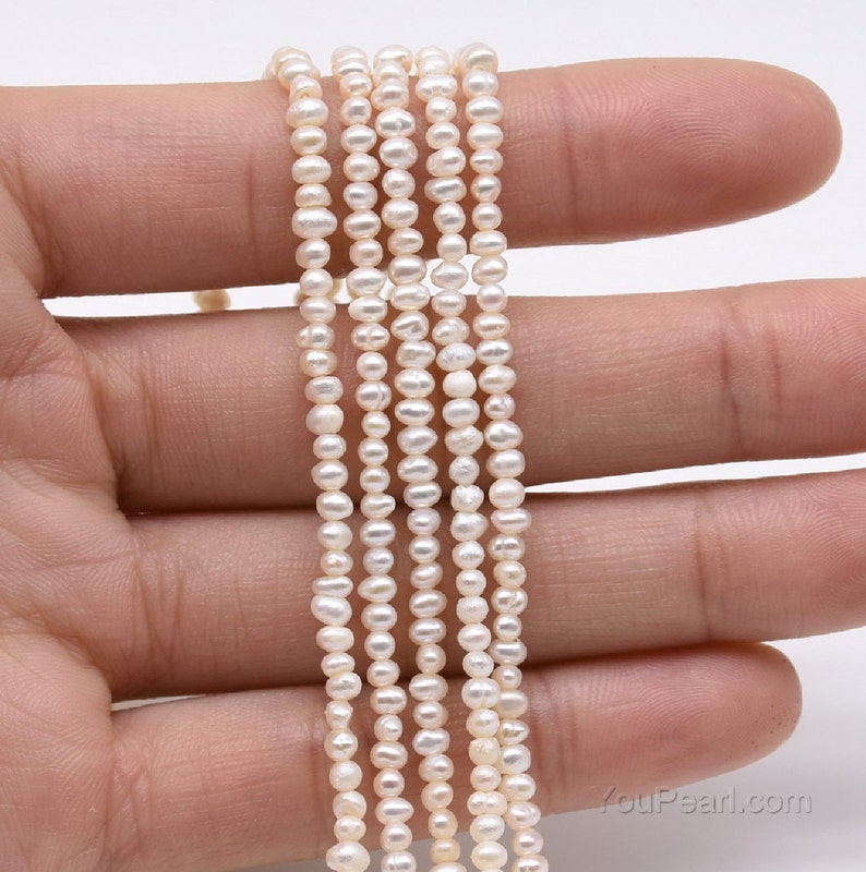 Seed pearl 2.5-3mm, cultured white pearl potato seed pearls, genuine freshwater pearl beads, loose pearl wholesale, full strand, FS400-XS image 3