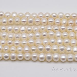 7-8mm pearls, quality white potato shape cultured freshwater fine pearl beads, real pearls for jewelry making, full strand, FP400-XS