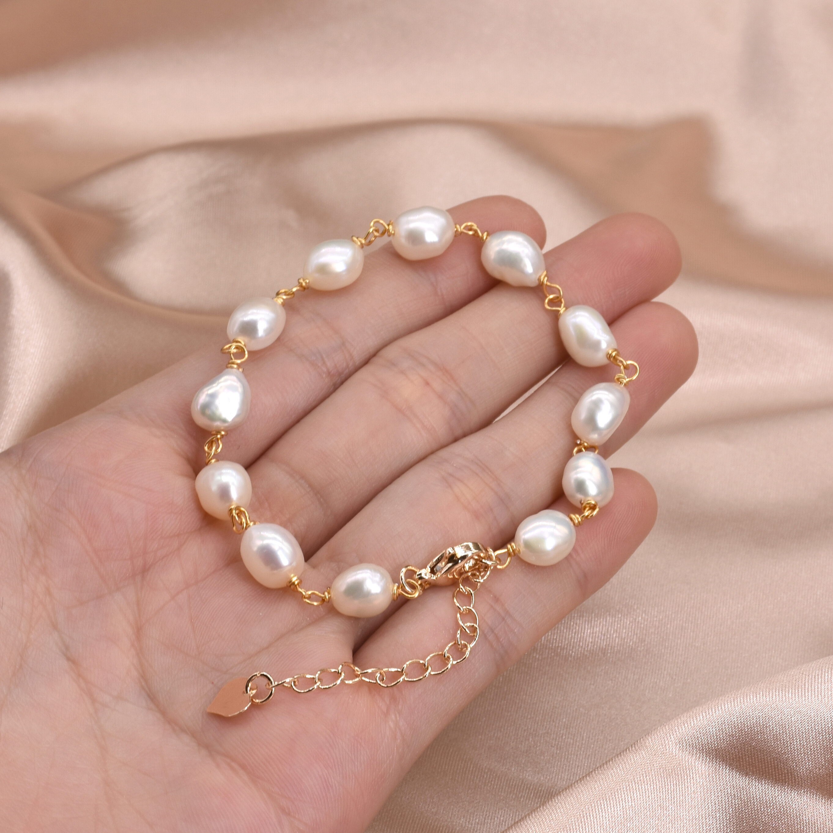 Genuine Baroque Pearl Bracelet, Real Nugget Pearl Beaded