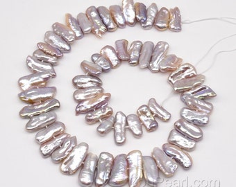 8x16mm Freshwater Biwa Pearl Beads White Gold Plated Bracelet Adjustable Size 