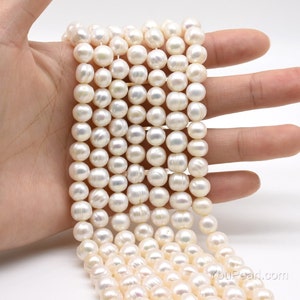 White freshwater pearl 8-9mm potato ringed pearls, drilled 0.7mm to 2.5mm large hole pearls, genuine freshwater pearl, full strand, FQ700-XS