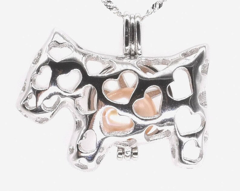 Love Heart Charm Cage Pendant Necklace Pearl F3060 P Dog Wish 925 Sterling Silver - Sterling Silver Pearl Cage Pendant