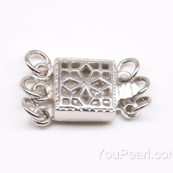 Triple strand clasps, 925 sterling silver findings, filigree box clasp, elastic clasp, pearl clasp, jewelry clasps, 8mm, CS1032