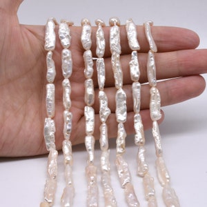 Biwa pearl, long drilled stick pearls, natural white Biwa freshwater pearl, real cultured pearl beads full strand, high luster, FW400-WS