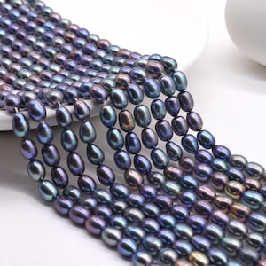 Peacock pearls, 6-7mm oval shape cultured pearl, real natural freshwater pearl, rice pearls on sale, good luster black pearls, FM450-XS